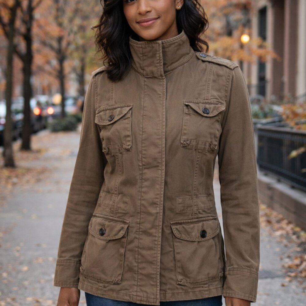 Gap Brown Khaki Utility Field Jacket Button Down Cargo Coat Women S